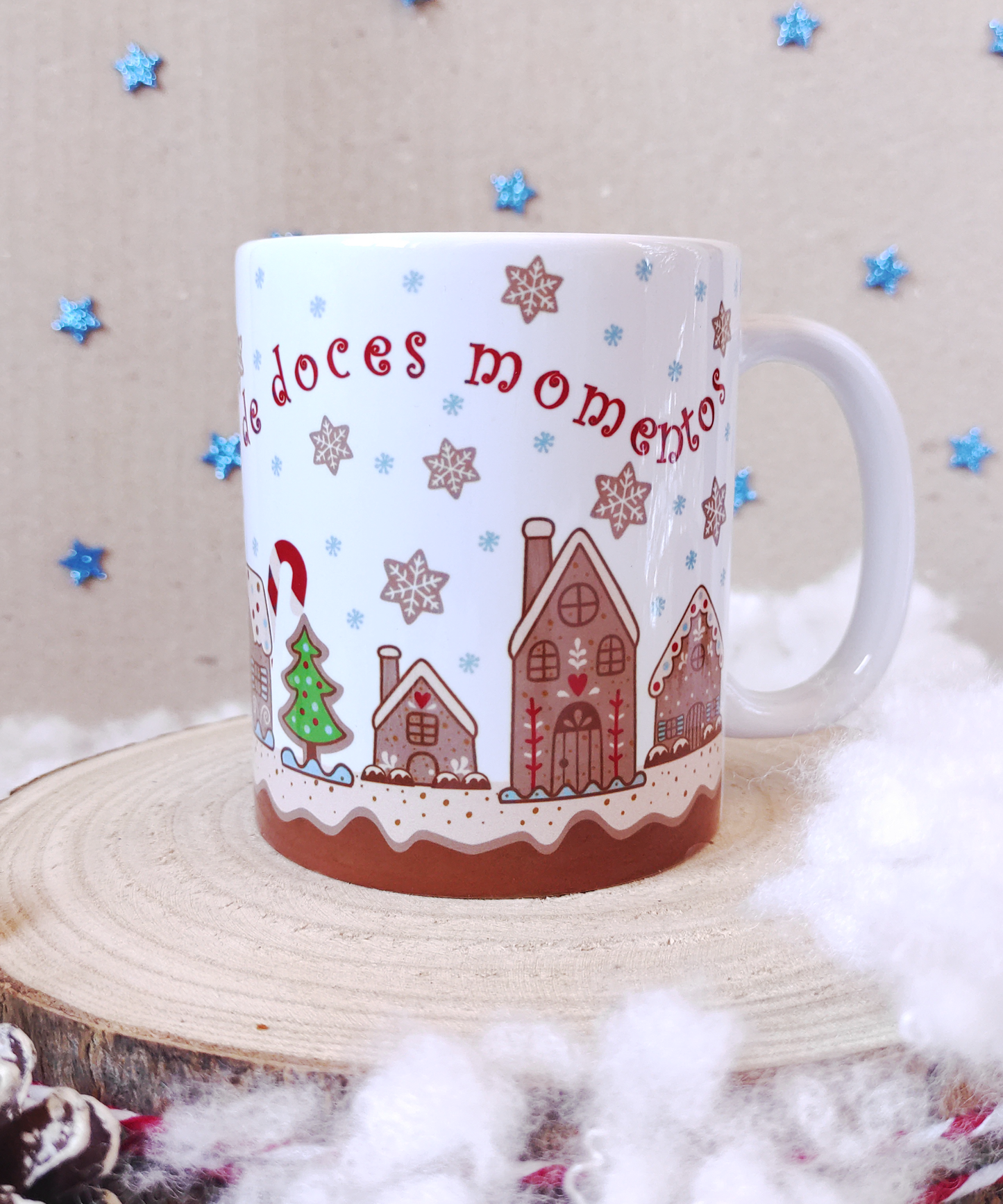 Box caneca, vela aromática de morango e íman ou pendente, em MDF - Sonhos de Gengibre