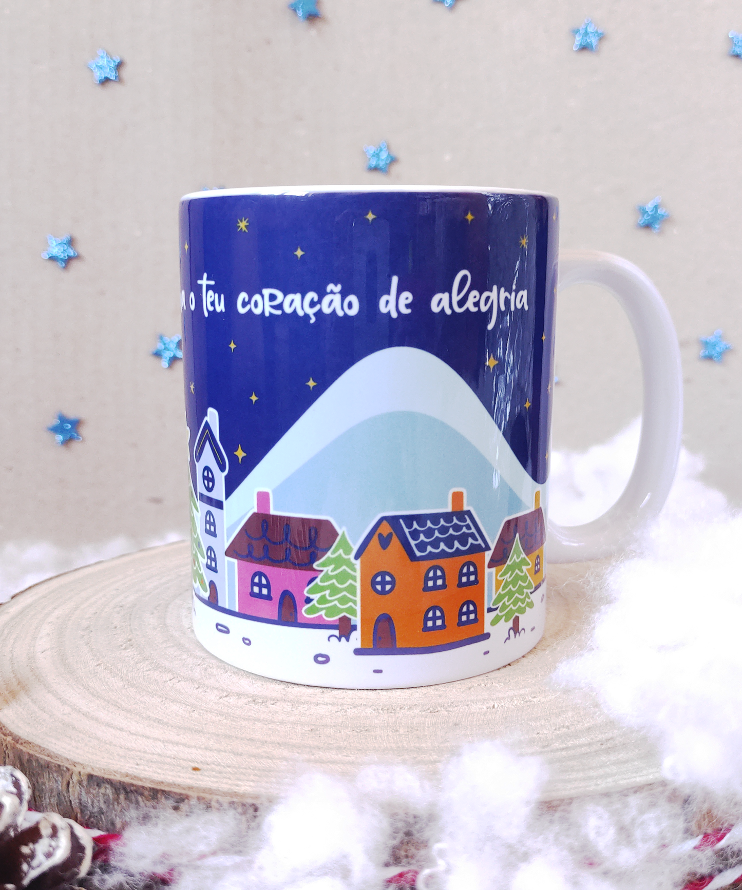 Box caneca, íman e pendente em MDF - Aldeia de Natal