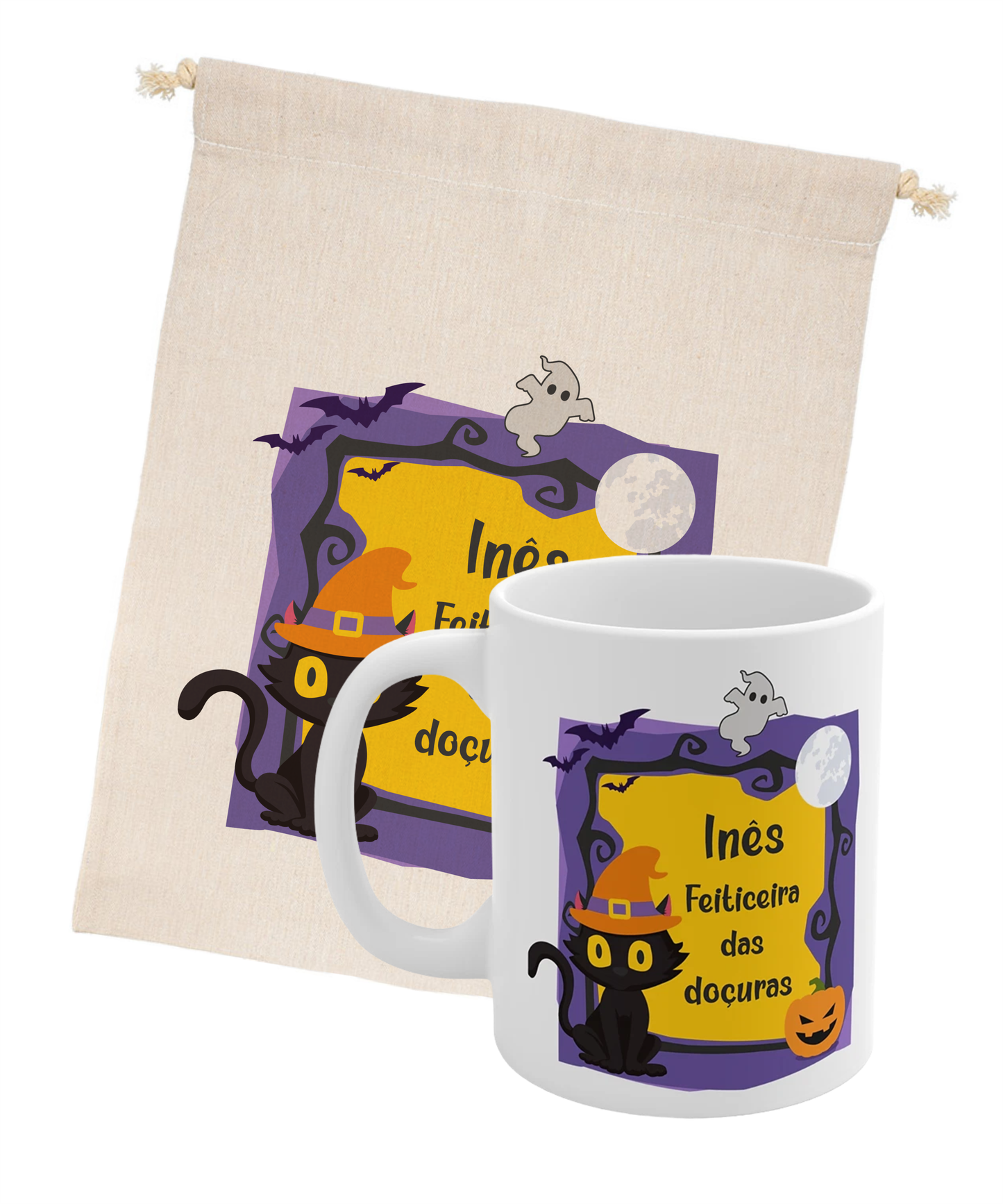 Conjunto Saquinho e Caneca Personalizados Feiticeira das Doçuras