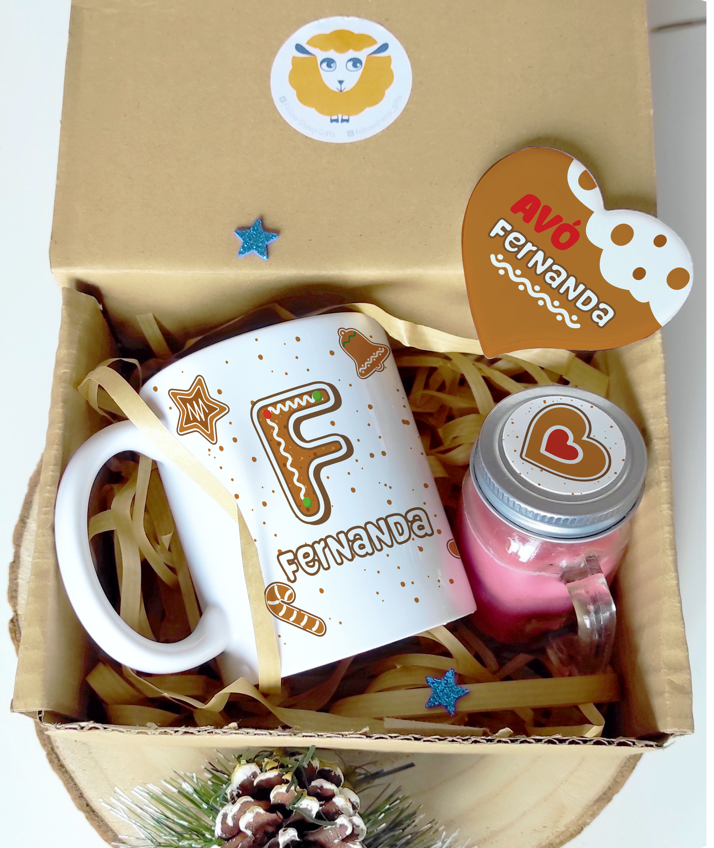 Conjunto Personalizado - Caneca, Íman e Vela Aromática de Rosas - Tema Gingerbread