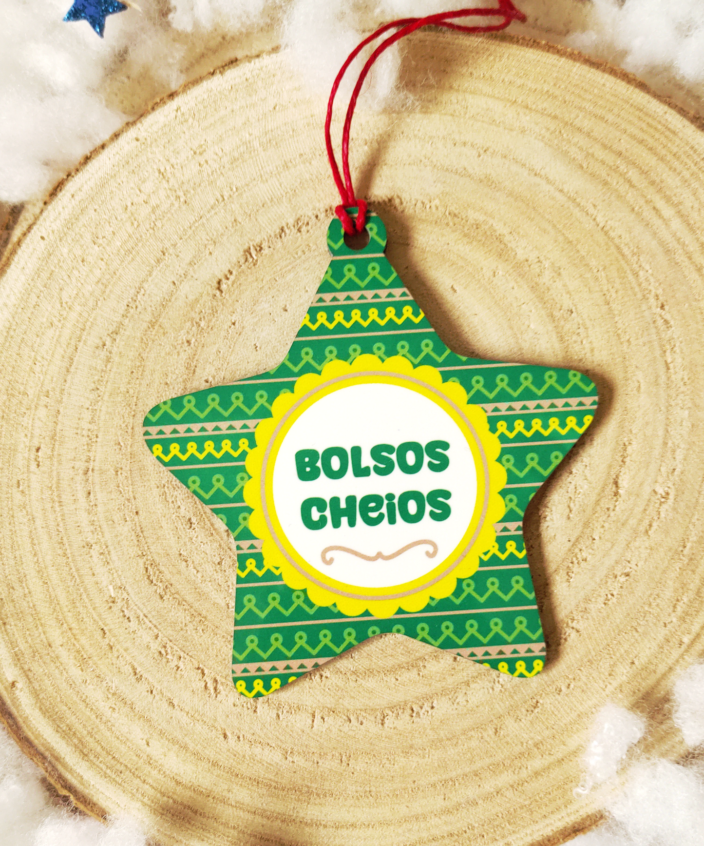 Conjunto de Pendentes em MDF "Desejos de Natal" com saquinho de linho
