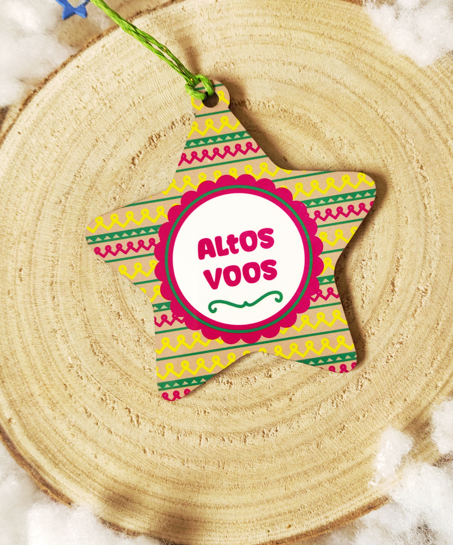 Conjunto de Pendentes em MDF "Desejos de Natal" com saquinho de linho
