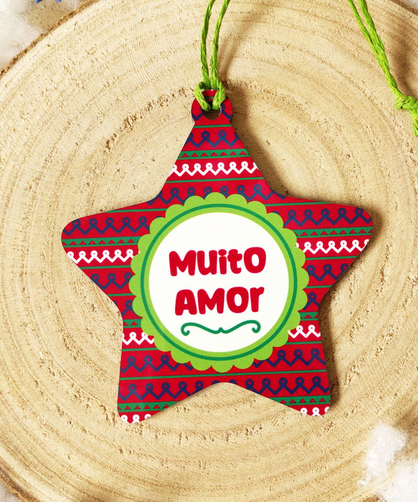 Conjunto de Pendentes em MDF "Desejos de Natal" com saquinho de linho