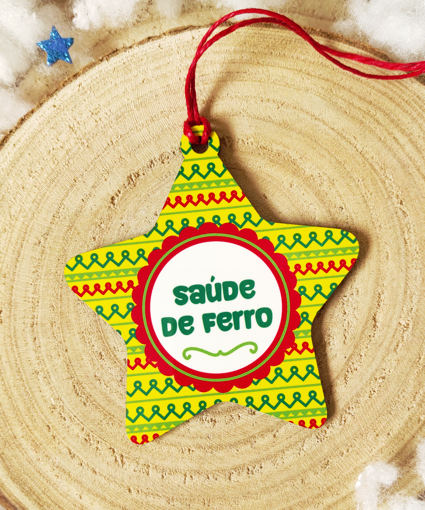 Conjunto de Pendentes em MDF "Desejos de Natal" com saquinho de linho