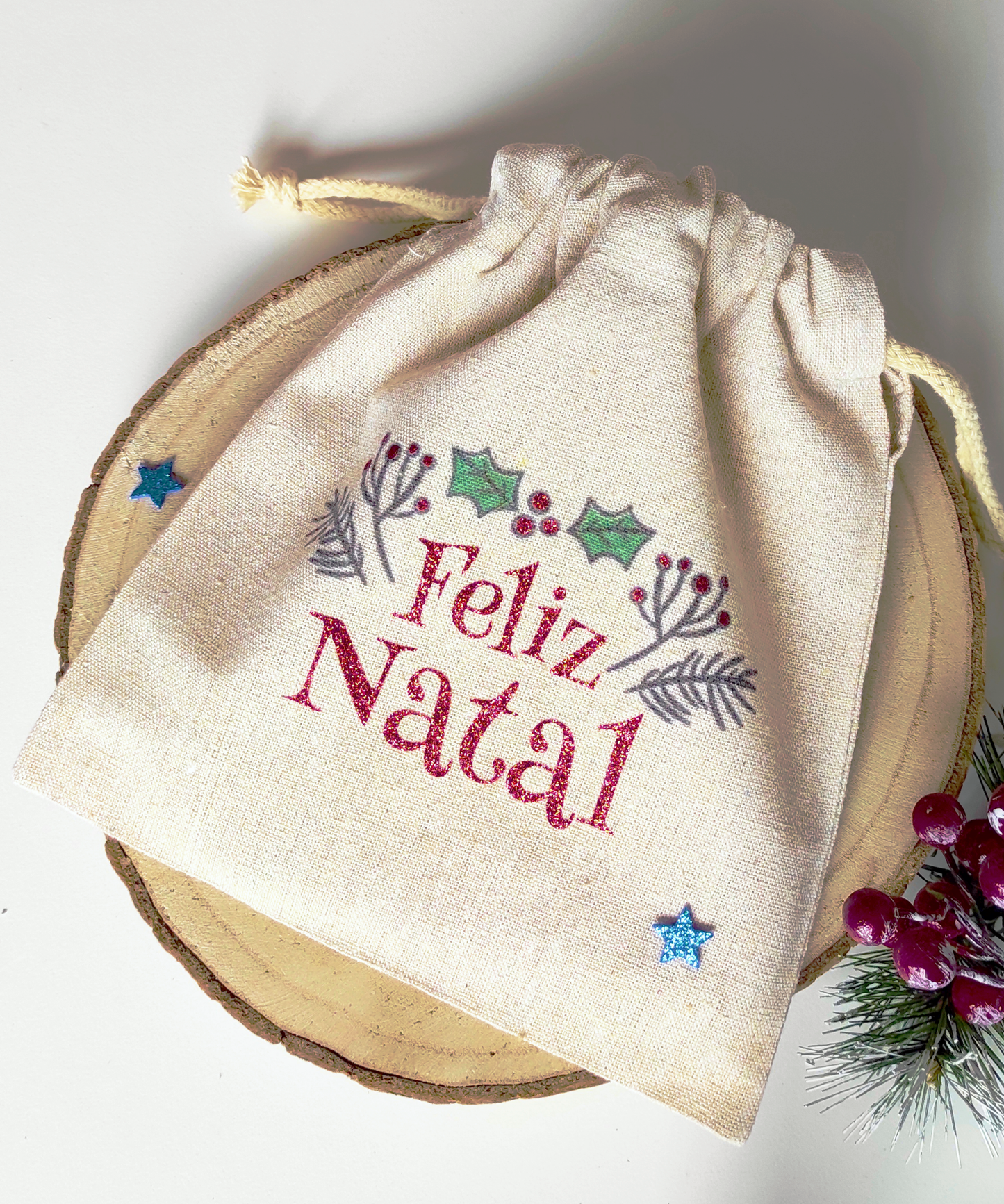 Azulejo Personalizado com Base de Cortiça - Tema Gingerbread e Saquinho Feliz Natal