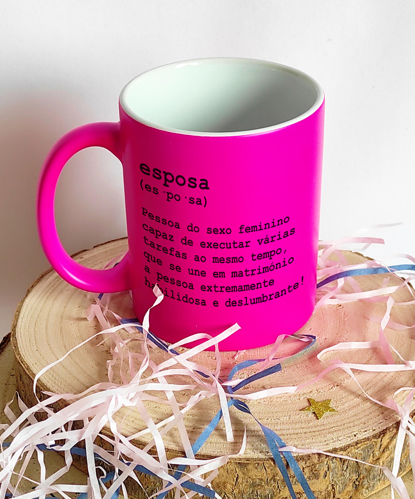 Box Caneca Rosa + Íman Coração de Cerâmica (Esposa)