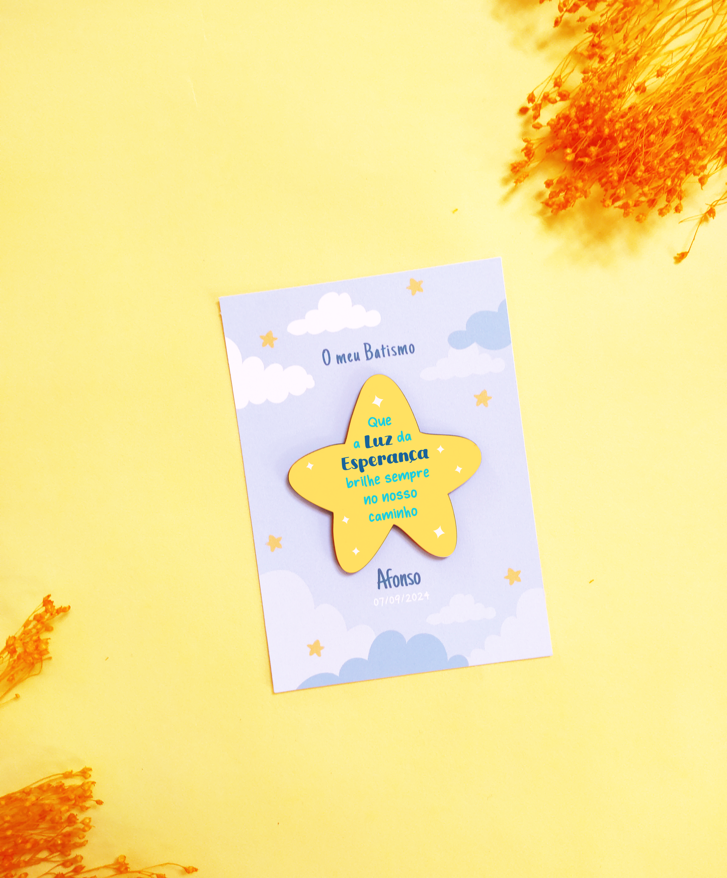 Lembrança de batizado personalizada - Íman estrela em MDF