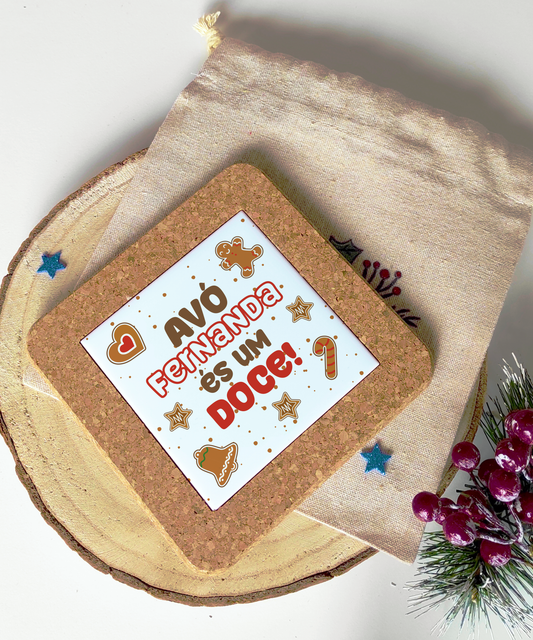 Azulejo Personalizado com Base de Cortiça - Tema Gingerbread e Saquinho Feliz Natal