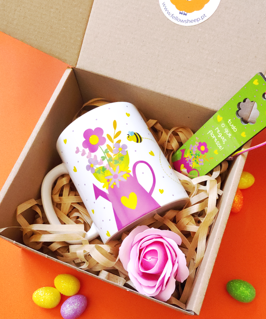 Box Presente Primavera – Caneca + Marcador + Flor de Sabão