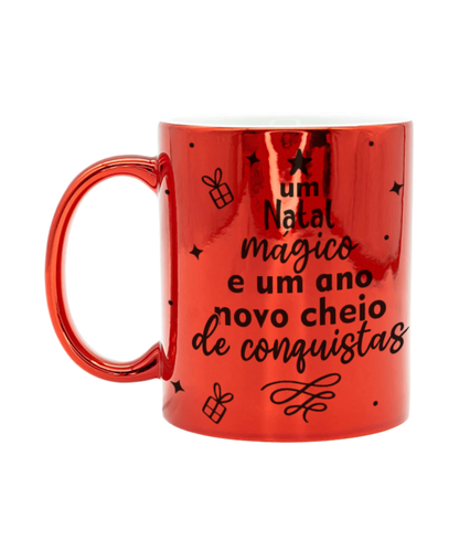 Caneca Metalizada Vermelha Natal - Personalizável com Nome