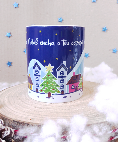 Box caneca, íman e pendente em MDF - Aldeia de Natal