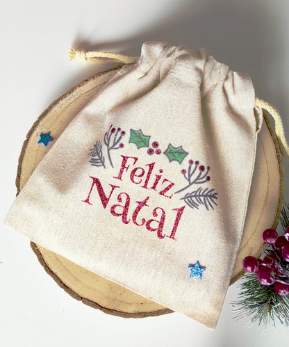 Azulejo Personalizado com Base de Cortiça e Saquinho Feliz Natal