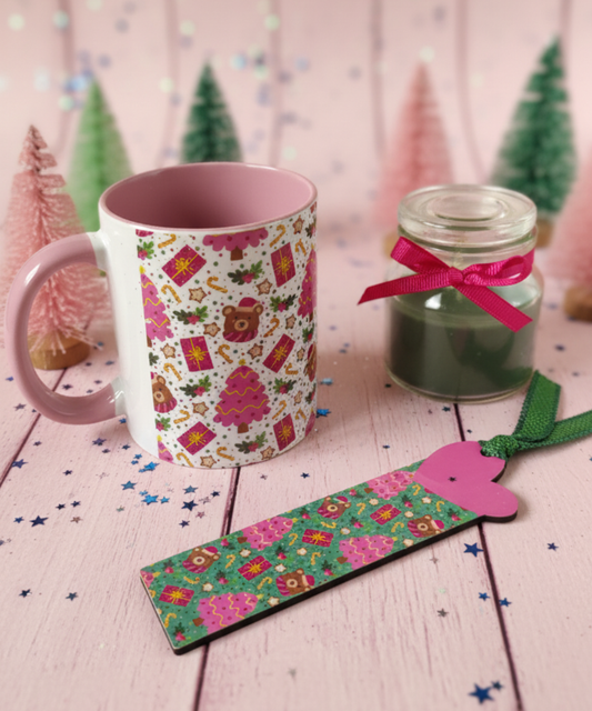 Box Um Natal Muito Pink | Caneca, vela e marcador