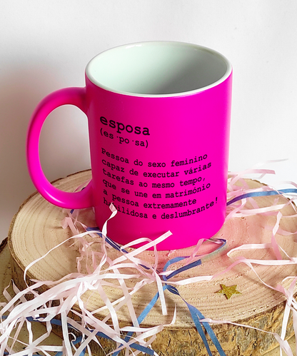 Box Caneca Rosa + Íman Coração de Cerâmica (Esposa)